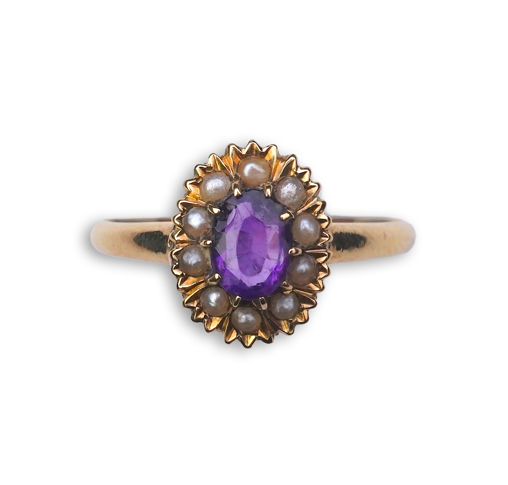 An Edwardian amethyst and seed pearl ring, early 20th century